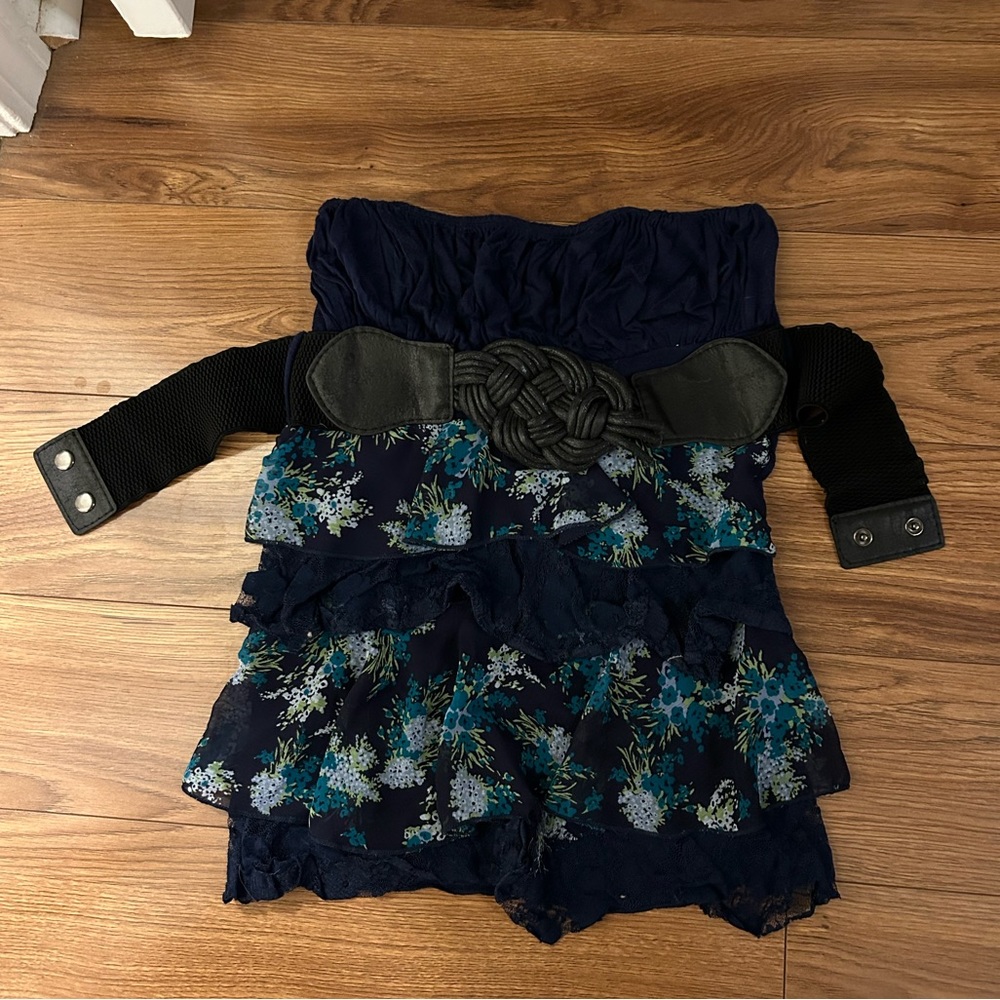 Wet Seal brand blue with floral designs tube top